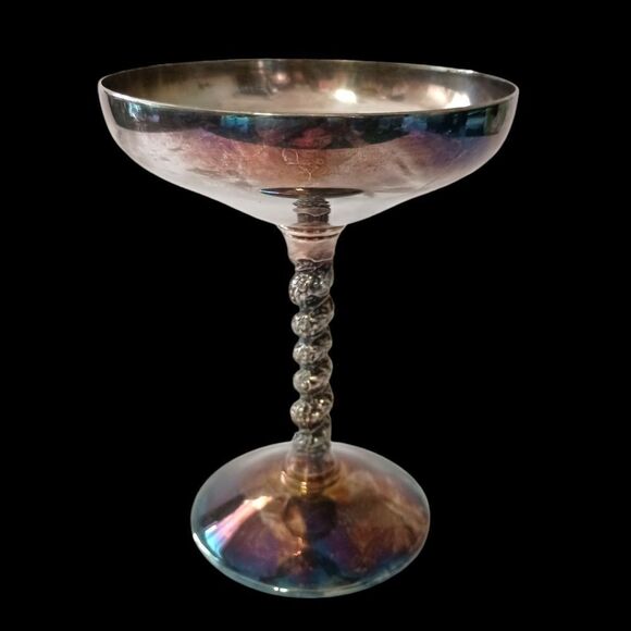 Valero Silver Plate Champagne Goblet Sherbet Dish Grapevine Stem PATINA Vintage. - Picture 9 of 16